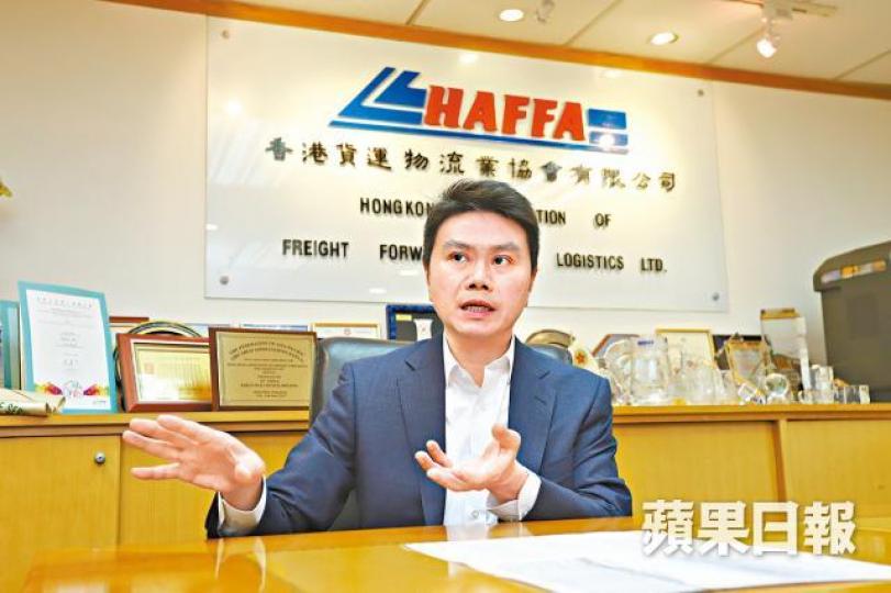 香港貨運物流業協會主席胡百浠指貿易戰令行業問題更加顯現。譚德潤攝 香港貨運物流業協會主席胡百浠指貿易戰令行業問題更加顯現。譚德潤攝