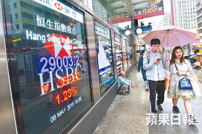 港股29000關昨日失而復得,收市仍跌359點。黃偉傑攝 港股29000關昨日失而復得,收市仍跌359點。黃偉傑攝