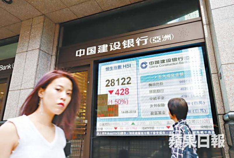 恒指尾段隨A股喘定而跌幅收窄,收報28122點。譚德潤攝 恒指尾段隨A股喘定而跌幅收窄,收報28122點。譚德潤攝