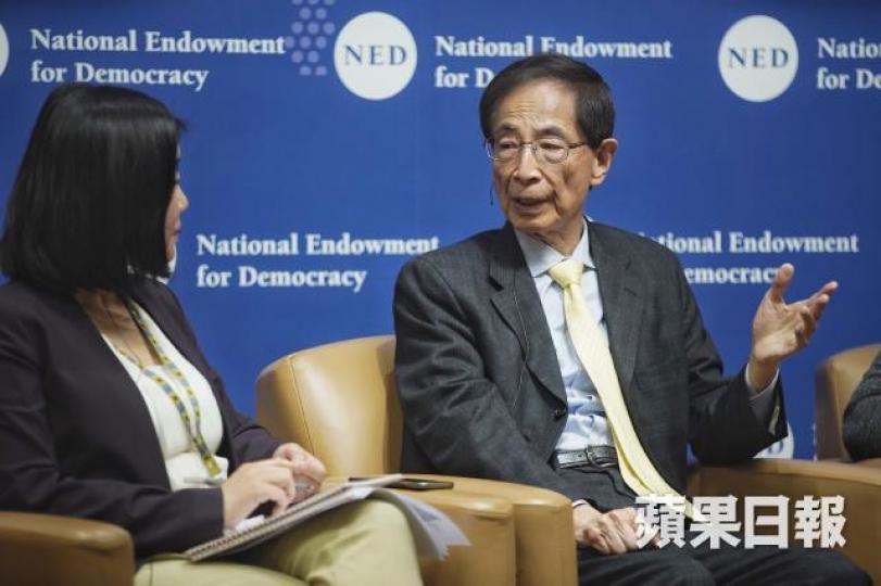 李柱銘在美國國家民主基金會有關香港民主的論壇上力陳「送中條例」禍害香港。 李柱銘在美國國家民主基金會有關香港民主的論壇上力陳「送中條例」禍害香港。