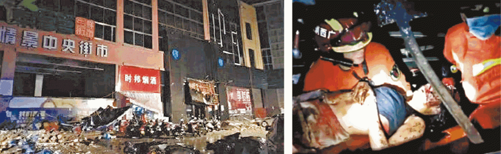 廣西百色市發生酒吧屋頂坍塌;救護人員救出傷者(右圖)。 廣西百色市發生酒吧屋頂坍塌;救護人員救出傷者(右圖)。