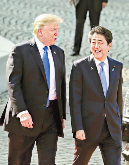 特朗普即將訪日與首相安倍晉三會面。資料圖片 特朗普即將訪日與首相安倍晉三會面。資料圖片