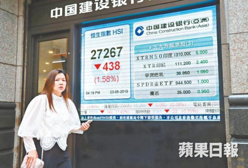 港股昨下跌438點。譚德潤攝華為遭英國ARM封殺,勢影響其業務發展。彭博圖片 港股昨下跌438點。譚德潤攝華為遭英國ARM封殺,勢影響其業務發展。彭博圖片