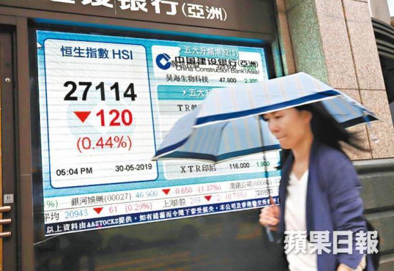 港股昨跌120點,沽空額升至137億元。譚德潤攝 港股昨跌120點,沽空額升至137億元。譚德潤攝